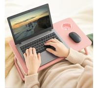 Adjustable Laptop & Reading Table for Bed - 55x32x25cm Foldable Desk with Cup Holder & Non-Slip Surface, Engineered Wood & Aluminium Stand for Working/Eating (Height Adjustable) (Pink)