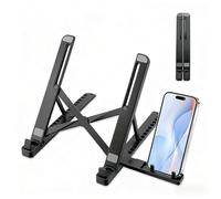 Adjustable Laptop Stand, 6-Level Foldable, Ventilated, for 10-15.6 Inch | Two to five point seven inch height, triangle support, silicone pad, scratch protection, smooth edges, lightweight travel