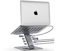 Adjustable Laptop Stand for Desk with Docking Station 9-in-1, Aluminum Laptop Riser with USB Hub, 360° Swivel, Dual Display 4K60Hz HDMI, 3 USB3.0, 100W PD Charging, for MacBook Pro Air/Dell/HP 7-15.6"