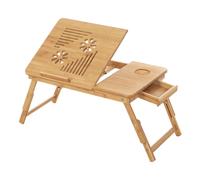 SONGMICS Bamboo Laptop Desk, Foldable Bed Table, Height Adjustable Sofa Tray, with 5 Tilting Angles, Air Holes, Small Drawer, 55 x 35 x (21 - 29) cm LLD002