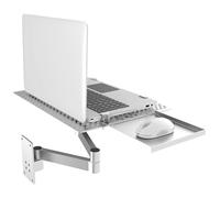 Adjustable Laptop Wall Mount Stand with Articulating Arm and Mouse Tray, Heavy Duty Aluminum Alloy for Office and Workstation, Supports Up to 8KG