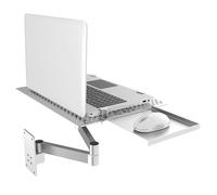 Adjustable Laptop Wall Mount with 360° Rotation, Vented Cooling Platform, Mouse Tray, Supports Up to 8 kg for Office and Workstation Use