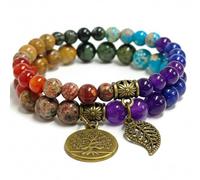 Adjustable Layered Bohemian Beaded Bracelet with Gemstones and Tree of Life Charms - Snug Fit Cord Wristband for Women, Ladies, Girls, Mothers and Daughters as a Meaningful Birthday or Special