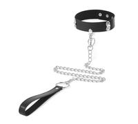 Adjustable Leather Choker Collar with Detachable Metal Leader (Black-Heart)