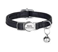 Adjustable Leather Personalized Quick Release Anti-Lost Cat Collar For Poodle Yorkshire Terrier Chihuahua Pug,Black,20-30 Cm