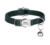 Adjustable Leather Personalized Quick Release Anti-Lost Cat Collar For Poodle Yorkshire Terrier Chihuahua Pug,Green,20-30 Cm