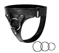 Adjustable Leather Strap-On Harness with Plush Lining Triple O-Rings - Comfortable Sturdy Wearable for Women Men - Ideal for Lesbian Gay Pegging Play