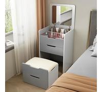 Adjustable LED Lighted Folding Vanity Mirror with Hidden Stool and Drawers, Multifunctional Nightstand, White, 18.9in - Perfect for Home Beauty Routine