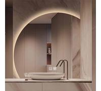 Adjustable LED Lighted Half-Moon Makeup Mirror 90x90cm, Anti-Fog Touch-Sensor Decor Mirror, 3000-6000K Brightness, Unique Design for Living Room Decoration