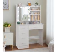 Adjustable LED Makeup Vanity with Mirror 5 Drawers 4 Compartments and Chair White 80x36x131 cm 3 Color Options Perfect for Beauty and Grooming.