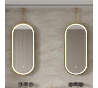 Adjustable LED Oval Ceiling Mirror with 3 Color Options Brightness Control Metal Rod Suspension Ideal for Living Room & Entrance Hall (D 60x80cm/24x32in)
