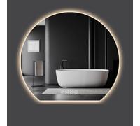 Adjustable LED Vanity Mirror with 3 Colors & Brightness, Irregular Semi-Circle Design, Anti-Fog, Touch Switch, Time & Temperature Display for Bathroom & Entryway Decor (70x70x2cm)