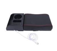 Adjustable Length Arm Rest Cover for Car, PU Leather Car Center Console Cover with Cup Holder, Universal Fit Car Armrest Box Extender for Most Vehicles (Red Line)