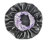 Adjustable Leopard Print Silk Soft Hair Bonnet for Women, Sleep Night & Hair Care Cap, Double Layer Silk Smooth Curly Hair Cover - Purple