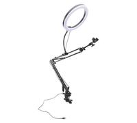 Adjustable Light Clamp for Desk, Overhead Stand with Phone Holder 4.5cm Thickness for Live Streaming Setup, LED Light for Computer Desktop Video Conferencing and Content Creation