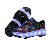 Adjustable Light-Up Wheel Sneakers,Children's Wheeled Sports Shoes,Led Rechargeable Trainer Roller Skates Shoes,Versatile,for Family Outings,Neighborhood Play Black