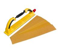 Adjustable Longboard Hand Sanding File Block with Hook & Loop Backing Conversion Adapter Pad - Dust Extraction Sanding Block - 10 Pack Alumina Sandpaper for Automobile Ship Wood Grinding