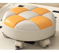 Adjustable Low Rolling Stool with Wheels - Swivel Leather Seat Compact Short Stool for Home Office Fitness Garage & Workshop Universal Caster Mobility