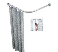 Adjustable LShaped Tension Shower Rod Stainless Steel Curved Expandable No Drill Wall Mount Bathroom Curtain Rod for Bathroom & Wardrobe Use