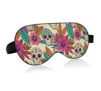 Adjustable Magic Tape Elastic Strap Light Blocking Blindfold for | Soft Cotton Filled Padding Sleep Eye Mask Office Midday Nap Break Sugar Skull Day Of Dead