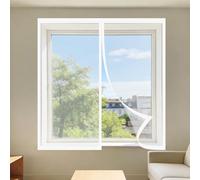 Adjustable Magnetic Fly Screen Window 115 x 120 cm Selfadhesive Tape Magnetic Window Fly Screens Custom Size for Bedroom, Living Room, Kitchen Patio, White