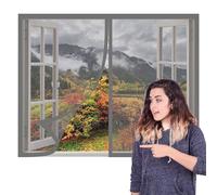 Adjustable Magnetic Fly Screen Window 80 x 135 cm Keep Fly Mosquito Out Reinforced Thickened Window Screen Easy Installation for Living Room Bedroom Offfice, Grey