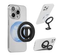 Adjustable Magnetic Ring Holder Grip, Compatible Phone Ring Stand, Multi-Angle Kickstand, Ultra-Compact Folding Double Sided Magnetic Phone Grip, Including Magnet Ring for Phone Case, Black