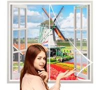 Adjustable Magnetic Window Screen DIY Window Net White 55x140cm Self Sealing-Heavy Duty-Hands Free Mesh Partition Keeps Bugs Out Pet and Kid Friendly for Balcony Living Room