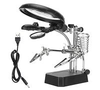 Adjustable Magnifier Auxiliary Clip with LED Light, Desktop Magnifying Stand with Dual Lenses, 10X Magnification Bracket for Electronics Repair and Office Use