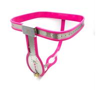 Adjustable Male Chastity Belt Cock Cage Penis Rings Removable Anal Beads Butt Plug Adult Sex Toys for Men BDSM Bondage Equipment(Pink No Anal Plug,90-110CM Waist)