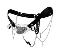 Adjustable Male Chastity Device with Lock, Adult BDSM Accessory, Leather Chastity Belt for Men, Couples Intimate Lifestyle Restraint Wearable Belt，L