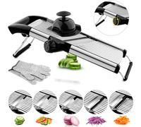Adjustable Mandoline Thickness Food Slicer - VEKAYA Stainless Steel Vegetable Chopper Tomato Onion Potato Cabbage Cutter Chip French Fry Julienne Shredder Cut Resistance Gloves for Kitchen (Sliver)