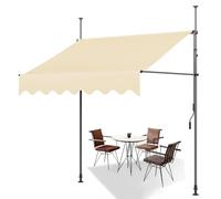 Adjustable Manual Retractable Patio Awning 2.5x1.2m Non-Screw Design Canopy for Window/Door Beige Outdoor Shade for Deck Porch and Garden Use