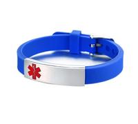 Adjustable Medical Alert ID Silicone Bracelet, Personalised Disease Allergy Awareness Rubber Wristband, Customised Name ICE Number Emergency Safety Bangle for Adults Kids, Blue, Free Engraving