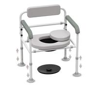 Adjustable Medical Bedside Commode Chair with Padded Backrest, Drop Arm Support, Height Adjustable White