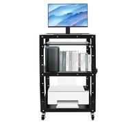 Adjustable Metal AV Cart for Projectors & Laptops Height 31.5-43in Storage Box Classroom & Office Utility Stand 24x18x42in Video Presentation Cart