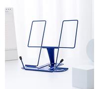 Adjustable Metal Book Stand for Desk, Portable Reading Rest with Page Clips, Sturdy Holder for Cookbook, Textbook, Tablet, Music Sheet, Recipes, Blue