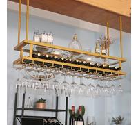 Adjustable Metal Ceiling Wine Glass Holder with Lights, 2 Layer Bottle Storage for Home Bar, Kitchen, Dining Room Decor
