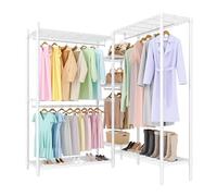 Adjustable Metal Clothes Rack Open Wardrobe with 2 Combinats 2 Levels & 3 Shelves Modu Solid Dressing nizer for Adult Bedroom Black 110x40x194.2cm