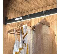 Adjustable Metal Clothes Rail with LED Light & Infrared Sensor, Heavy-Duty Wardrobe Rod for Closet Organization