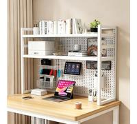 Adjustable Metal Desk Shelf Organizer - Multipurpose Desktop Bookcase Storage Rack Height Adjustable Ideal for Home Office & Study (White 39.4"x39.4")