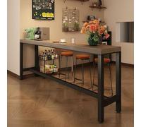 Adjustable Metal e Breakfast Bar Table 200kg Capaci Pub Desk for Kitchen Dining Oak Color 140x40x105CM Perfect for Home Café and Dining Spaces