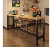 Adjustable Metal e Breakfast Bar Table Pub Coffee Desk for Kitchen Dining 200kg Capaci Oril Wood Color 140x40x105CM Perfect for Home Use