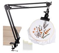 Adjustable Metal Embroidery Hoop Stand with 16 Embroidery Needles, Folding Embroidery Hoop Holder, Rotated Punch Needle Frame Frame Stand, Embroidered Stand with Table Clamp for Sewing