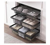 Adjustable Metal Mesh Storage Shelf, Sliding Closet Organizer with Hanging Pull-Out Drawer Basket for Space-Saving Home Organization