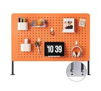 Adjustable Metal Pegboard Desk Organizer Kit, 16x16 in, Versatile Storage Solution with Accessories for Office, Kitchen, or Study - Stylish Orange Design