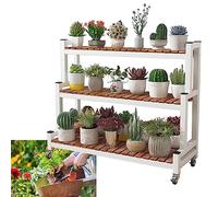 Adjustable Metal Plant Stand with Wheels - Space-Saving Ladder Shelf for Indoor and Outdoor Flower Display