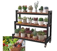 Adjustable Metal Plant Stand with Wheels - Space-Saving Ladder Shelf for Indoor and Outdoor Flower Display