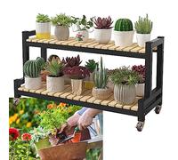 Adjustable Metal Plant Stand with Wheels - Space-Saving Ladder Shelf for Indoor and Outdoor Use