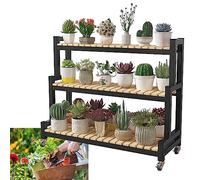 Adjustable Metal Plant Stand with Wheels - Space-Saving Ladder Shelf for Indoor Outdoor Flower Storage
